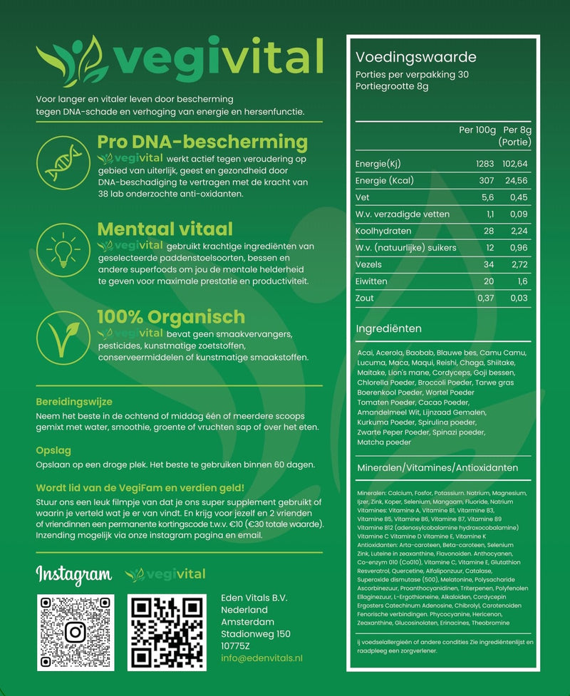 Officieel VegiVital Voedingsetiket